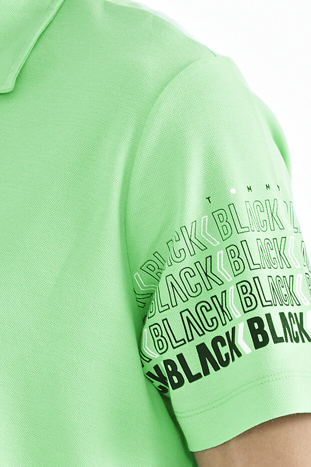 Su Yeşili Kol Baskı Detaylı Polo Yaka Standart Form Erkek T-shirt - 88240 - 3
