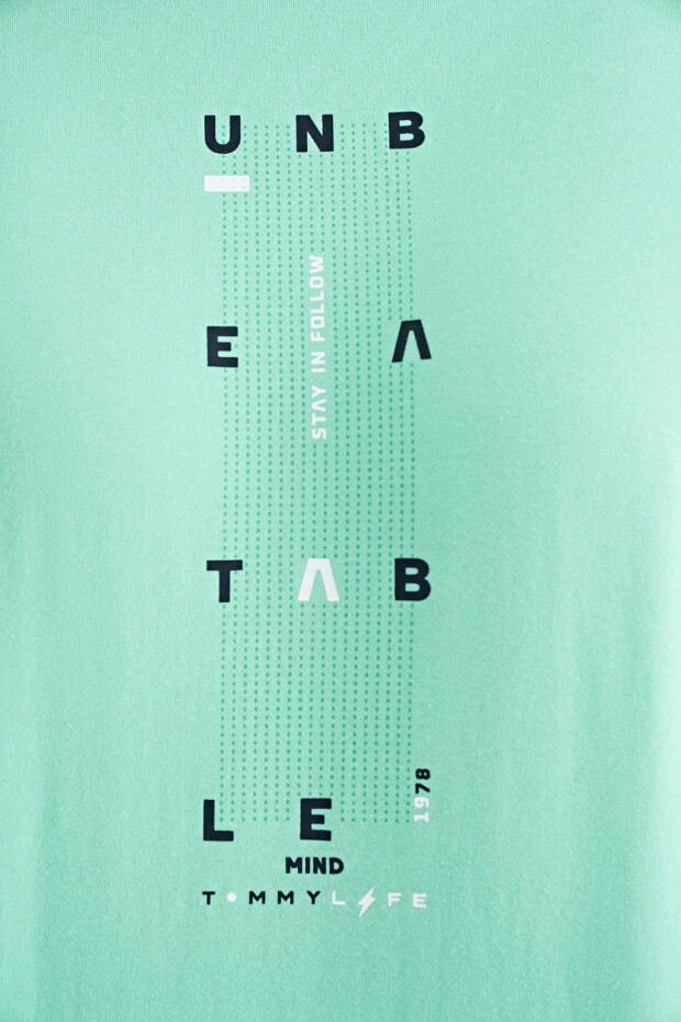 Su Yeşili Kol Şerit Detaylı O Yaka Standart Kalıp Erkek T-shirt - 88234