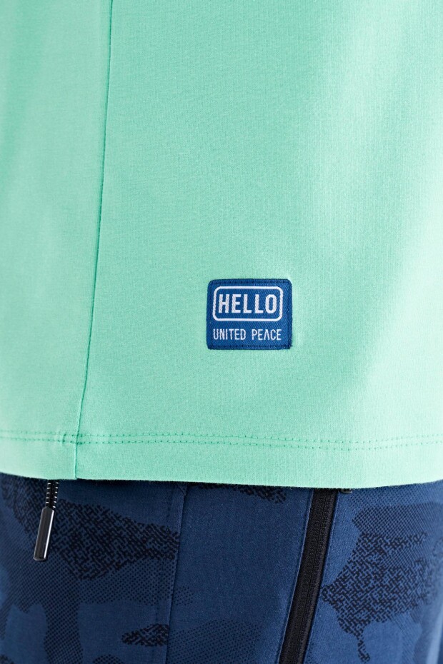 Su Yeşili Kol Şerit Detaylı O Yaka Standart Kalıp Erkek T-shirt - 88234