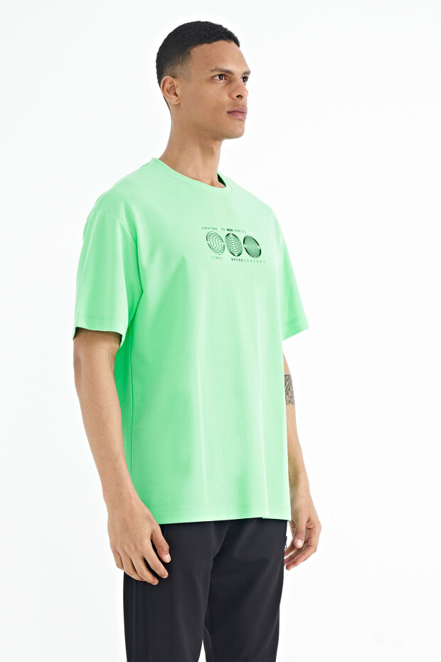 Su Yeşili Ön Arka Baskılı O Yaka Oversize Erkek T-shirt - 88224