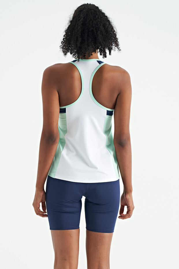 Su Yeşili Sırt Renk Detaylı Logo Baskılı Standart Kalıp Kadın Spor Atlet - 97257