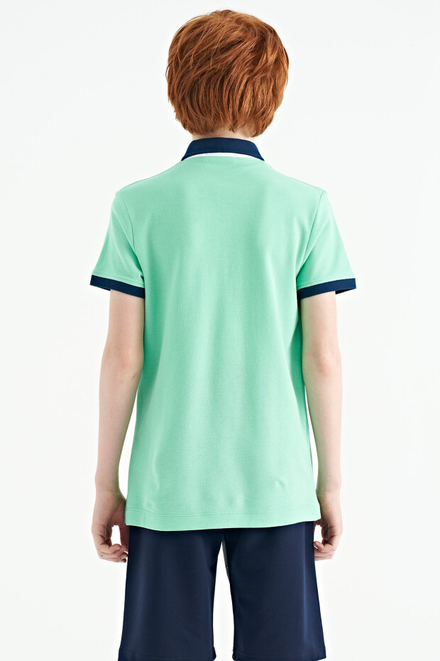 Su Yeşili Yazı Baskı Desenli Standart Kalıp Polo Yaka Erkek Çocuk T-Shirt - 11143