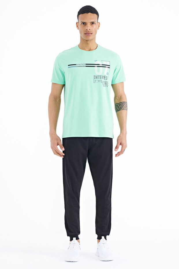 Su Yeşili Yazı Baskılı Standart Kalıp O Yaka Erkek T-Shirt - 88189