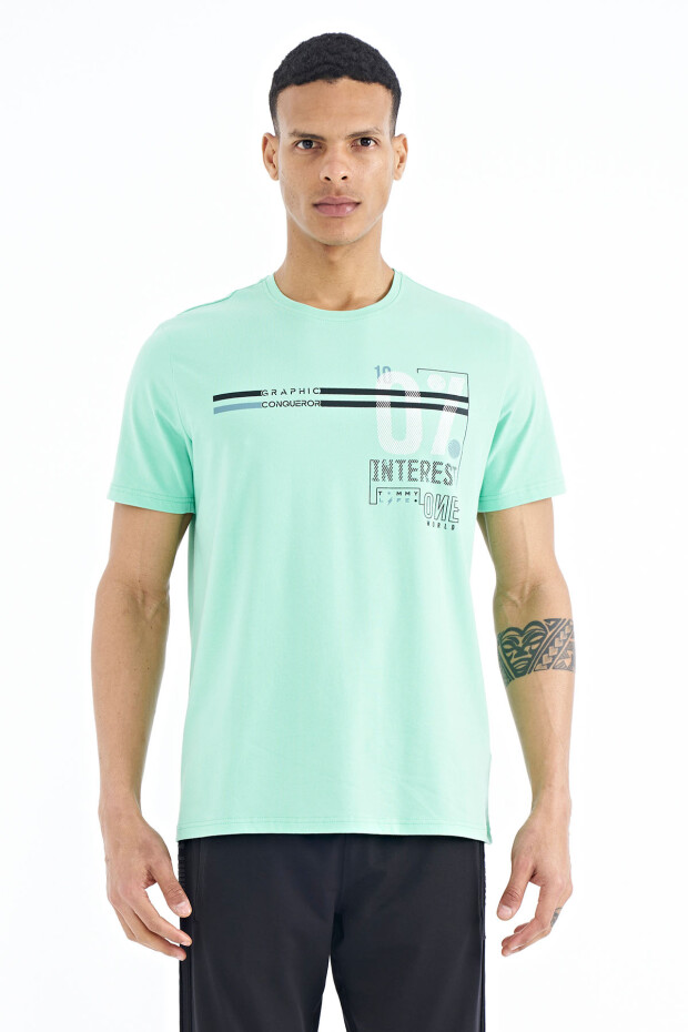 Su Yeşili Yazı Baskılı Standart Kalıp O Yaka Erkek T-Shirt - 88189