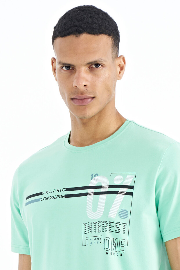 Su Yeşili Yazı Baskılı Standart Kalıp O Yaka Erkek T-Shirt - 88189