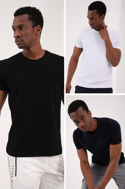Syh - Byz - Laci Basic Kısa Kol Standart Kalıp O Yaka 3lü Erkek T-Shirt - 87987 - Thumbnail