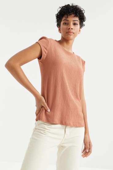 Tarçın Basic Kısa Kol O Yaka Bürümcük Kumaş Kadın T-Shirt - 97225 
