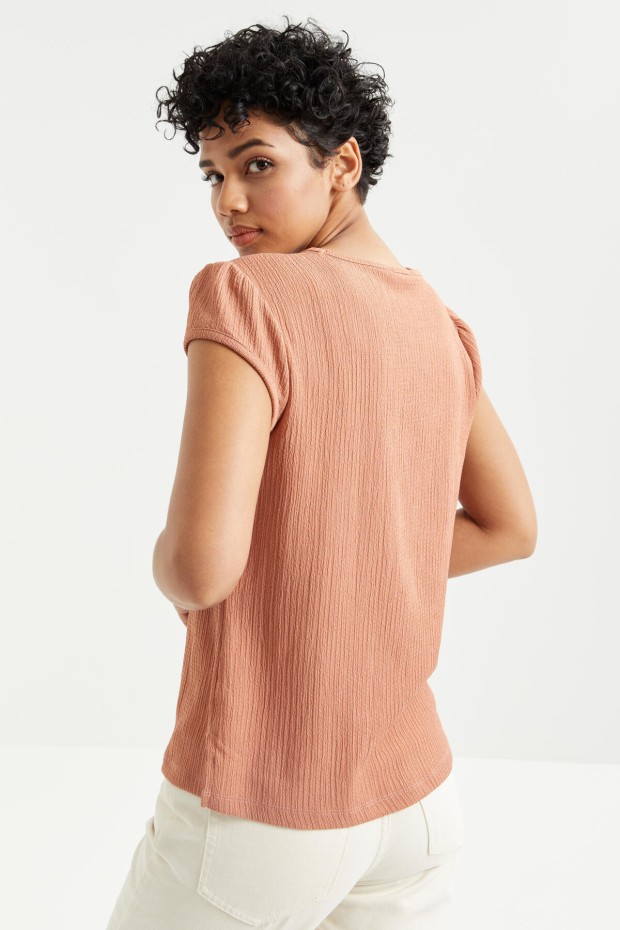 Tarçın Basic Kısa Kol O Yaka Bürümcük Kumaş Kadın T-Shirt - 97225