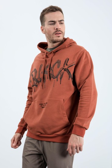 Tarçın Graffiti Yazı Baskılı Kapüşonlu Rahat Form Erkek Sweatshirt - 88031 
