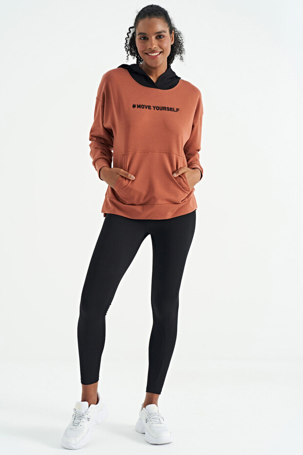 Tarçın Kadın Kapüşonlu Kanguru Cep Kadın Oversize Sweatshirt - 97161