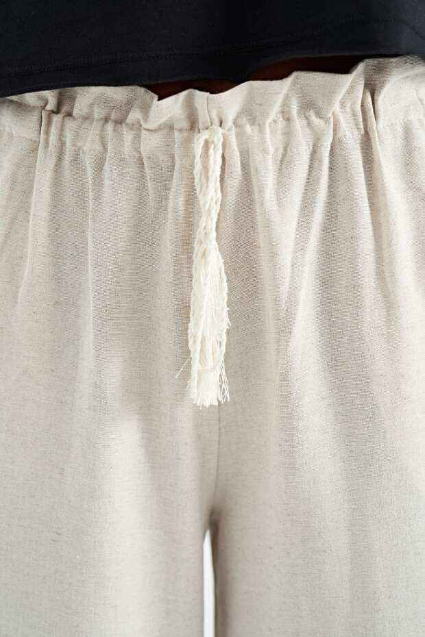 Taş İp Kemer Detaylı Rahat Kalıp Geniş Paça Kadın Pantolon - 02195