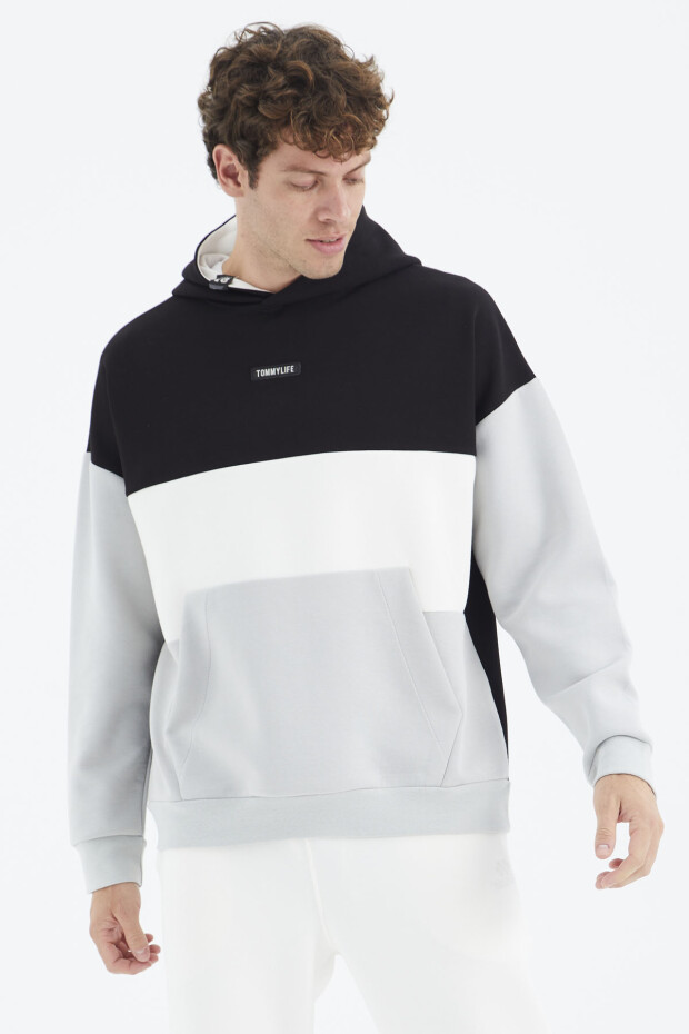 Taş Kapüşonlu Renk Bloklu Rahat Kalıp Erkek Sweatshirt - 88295