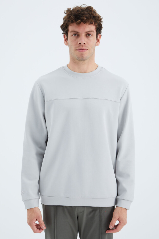 Taş O Yaka Ön Dikiş Detaylı Basic Rahat Kalıp Erkek Sweatshirt - 88270