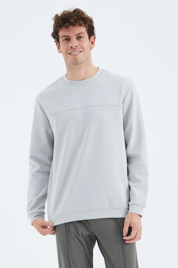 Taş O Yaka Ön Dikiş Detaylı Basic Rahat Kalıp Erkek Sweatshirt - 88270