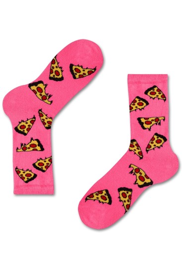 Renkli Kadın Pizza Desenli 3 lü Çorap-4090-3K - Thumbnail