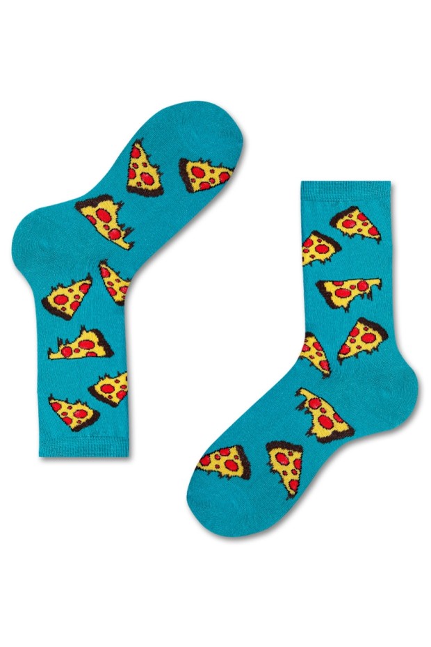 Renkli Kadın Pizza Desenli 3 lü Çorap-4090-3K