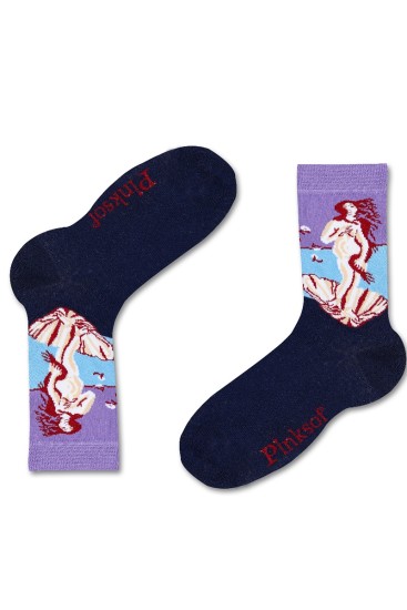 Renkli Kadın Rönesans Desenli 3 lü Çorap-4090-3K - Thumbnail