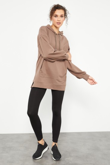 Toprak Balon Kol Yazı Nakışlı Kadın Oversize Tunik Sweatshirt - 97163 - Thumbnail