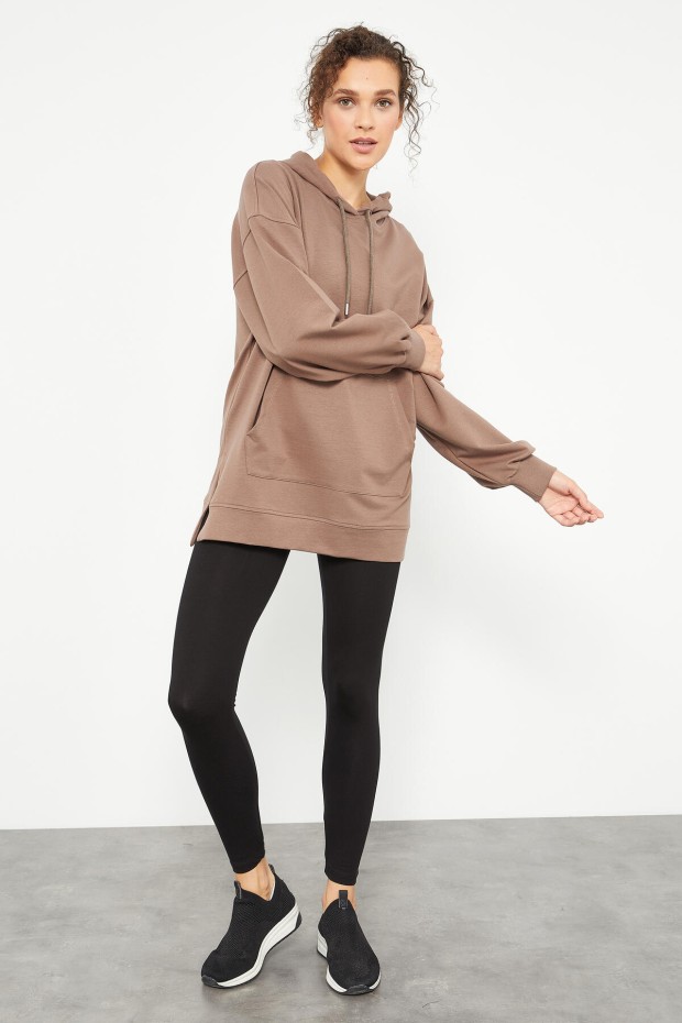 Toprak Balon Kol Yazı Nakışlı Kadın Oversize Tunik Sweatshirt - 97163