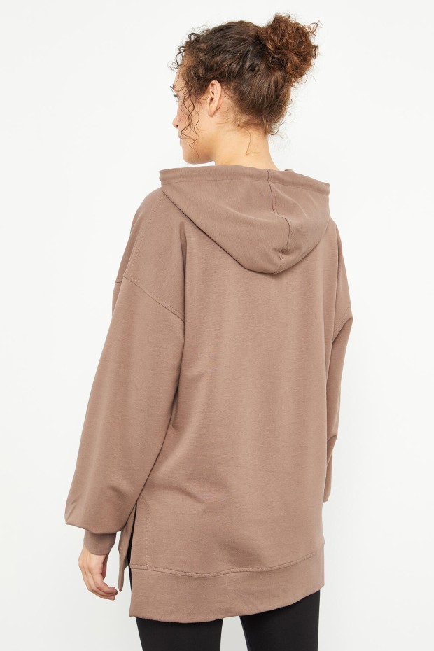 Toprak Balon Kol Yazı Nakışlı Kadın Oversize Tunik Sweatshirt - 97163
