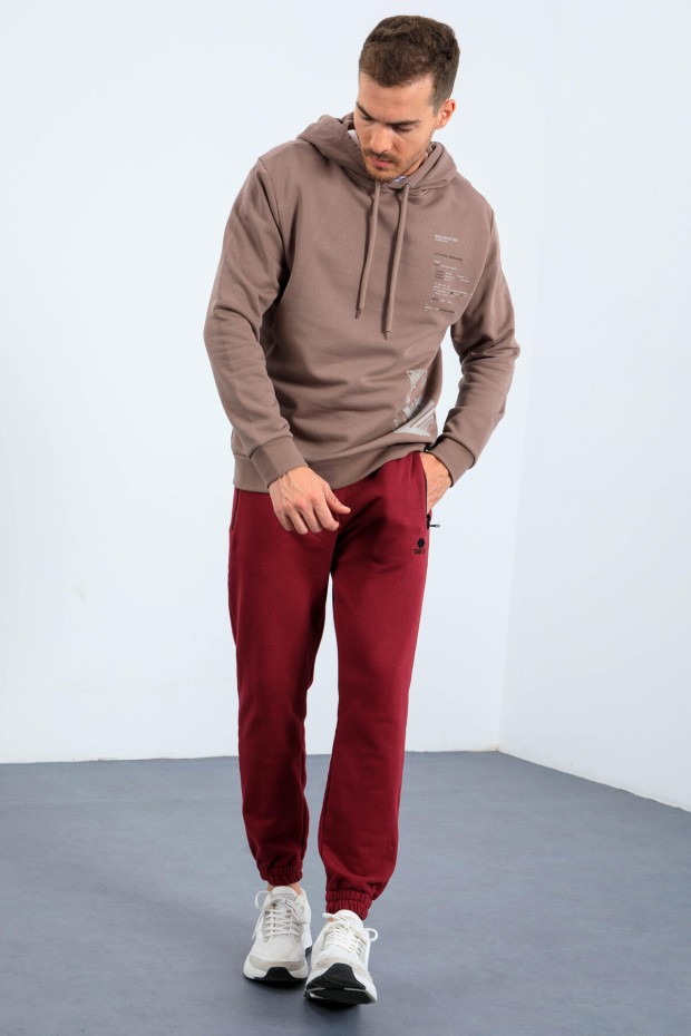 Toprak Desen Baskılı Kapüşonlu Rahat Form Erkek Sweatshirt - 88018