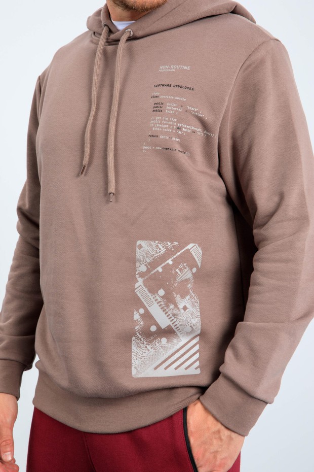Toprak Desen Baskılı Kapüşonlu Rahat Form Erkek Sweatshirt - 88018