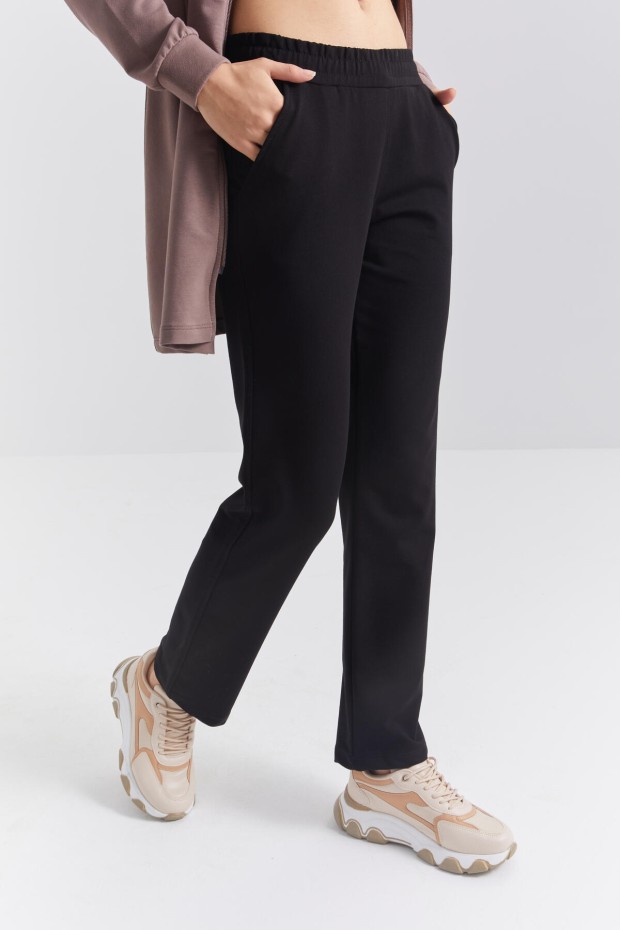 Toprak - Siyah Dik Yaka Fermuarlı Rahat Form Klasik Paça Kadın Eşofman Tunik Takım - 95312