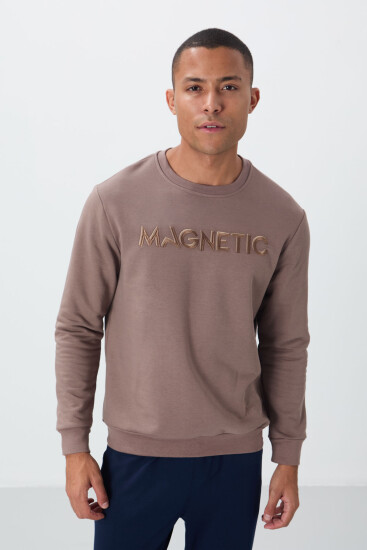 Toprak Yazı Nakışlı O Yaka Rahat Form İçi Polarlı Erkek Sweatshirt - 88020 