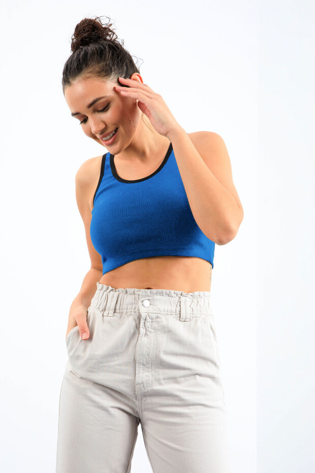 Turkuaz Basic Sıfır Kol Dar Kalıp U Yaka Kadın Crop Top Atlet - 97162 - 2