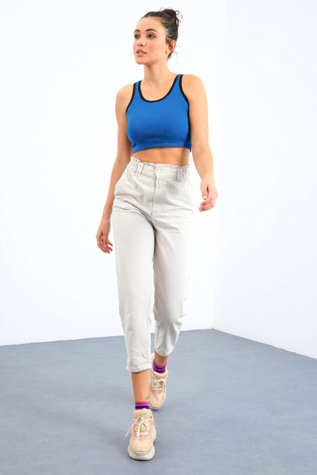 Turkuaz Basic Sıfır Kol Dar Kalıp U Yaka Kadın Crop Top Atlet - 97162 - 3