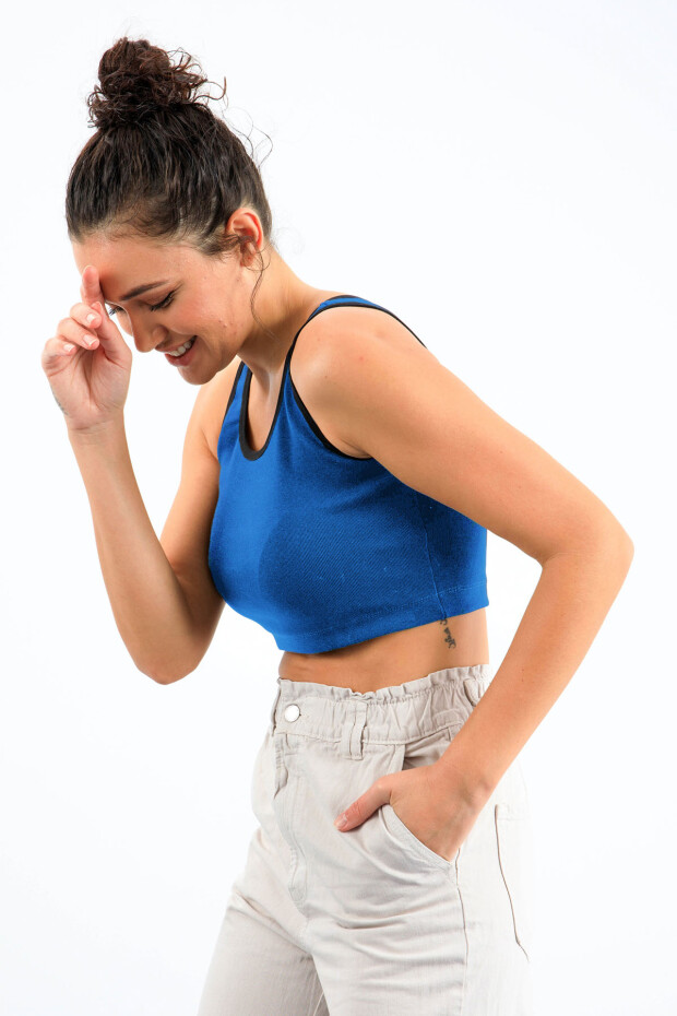 Turkuaz Basic Sıfır Kol Dar Kalıp U Yaka Kadın Crop Top Atlet - 97162 - 4