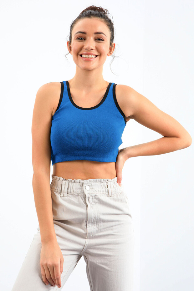 Turkuaz Basic Sıfır Kol Dar Kalıp U Yaka Kadın Crop Top Atlet - 97162 - 5