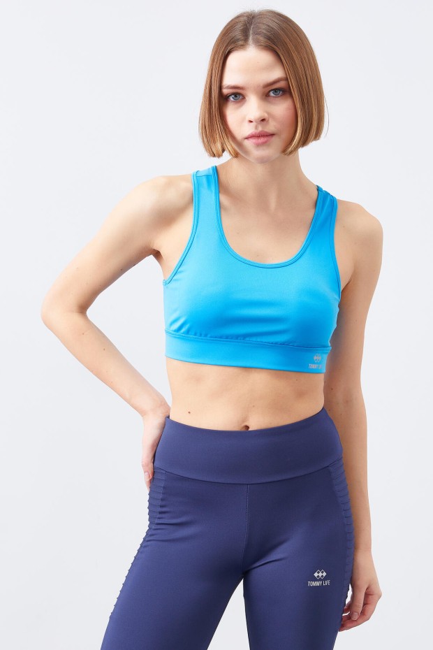 Turkuaz Sırt Detaylı Dar Kalıp U Yaka Kadın Spor Büstiyer - 97120 - 7