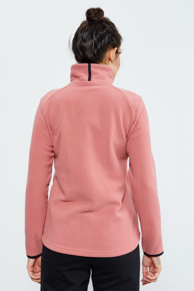 Yaban Gülü Dik Yaka Fermuarlı Rahat Form Kadın Polar Sweatshirt - 97173