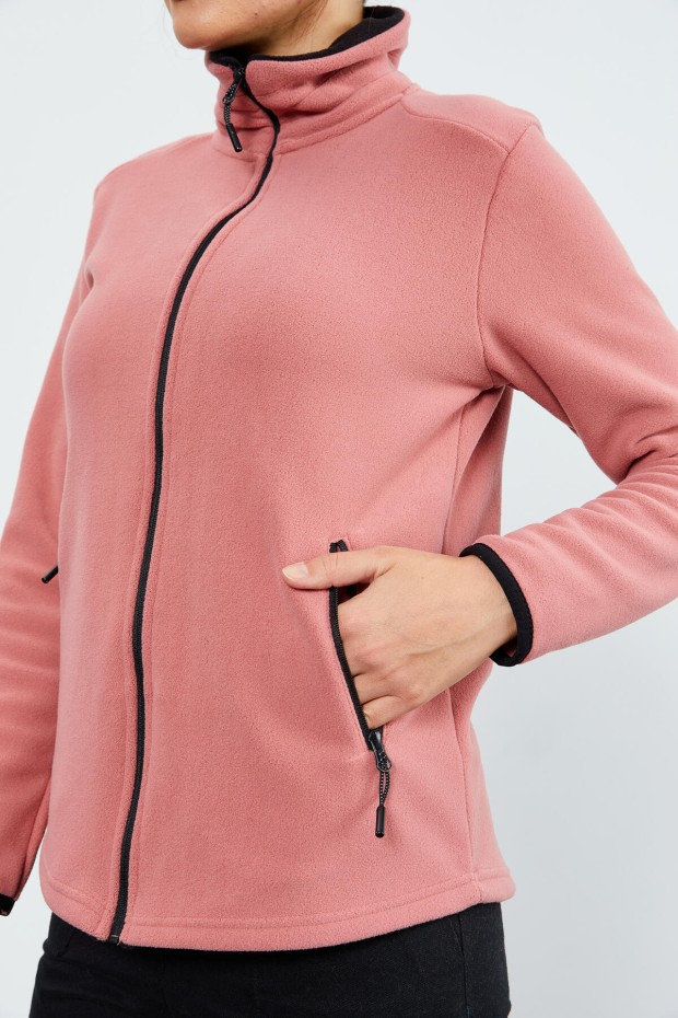 Yaban Gülü Dik Yaka Fermuarlı Rahat Form Kadın Polar Sweatshirt - 97173 - 8