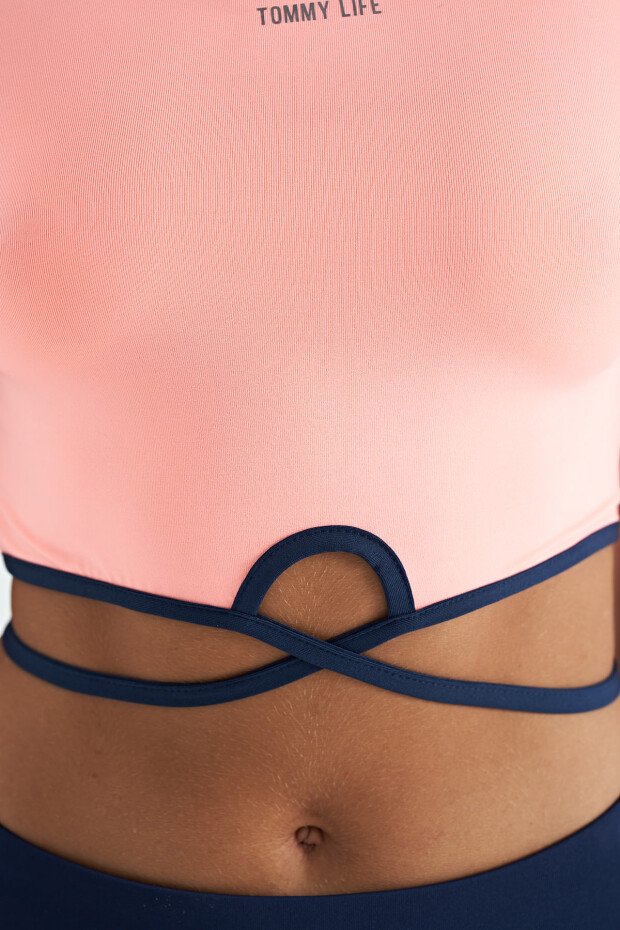 Yavruagzı Bel Bağlama Detaylı O Yaka Standart Kalıp Dalgıç Kumaş Kadın Crop T-Shirt - 97266 - 8