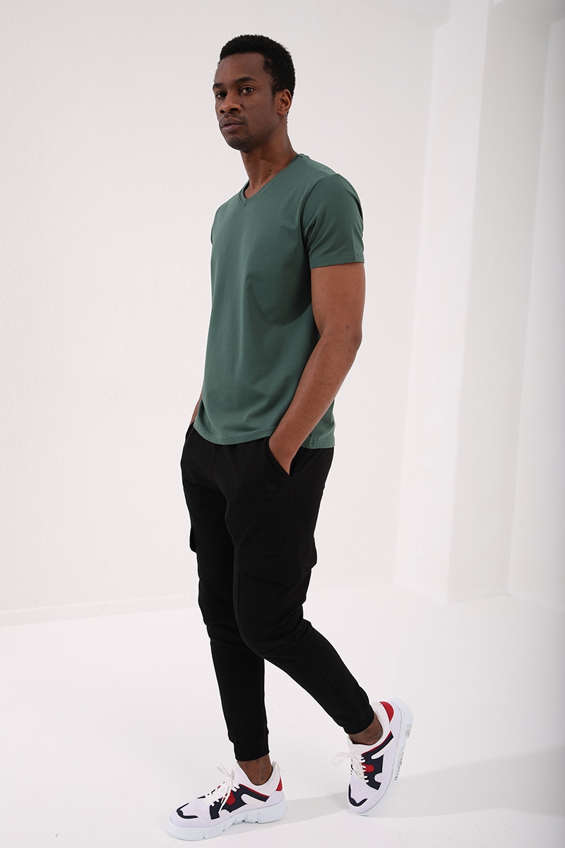 Yeşil Basic Kısa Kol Standart Kalıp V Yaka Erkek T-Shirt - 87912