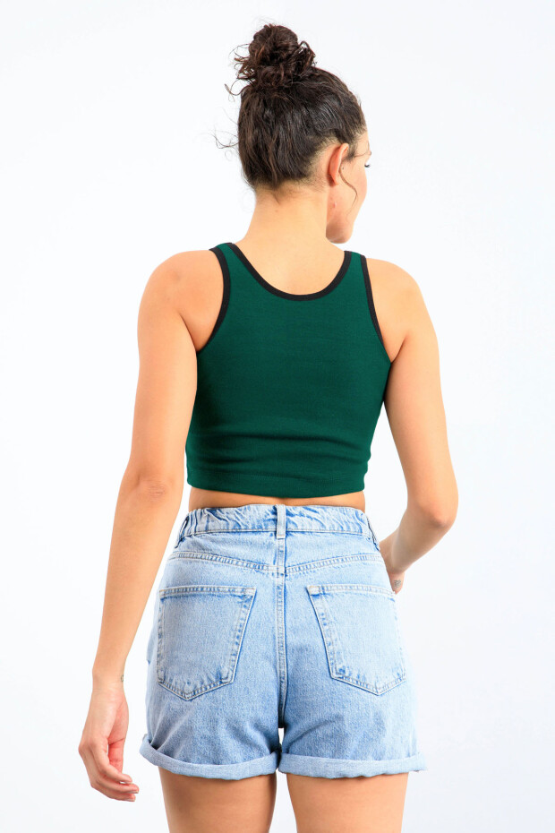 Yeşil Basic Sıfır Kol Dar Kalıp U Yaka Kadın Crop Top Atlet - 97162 - 5