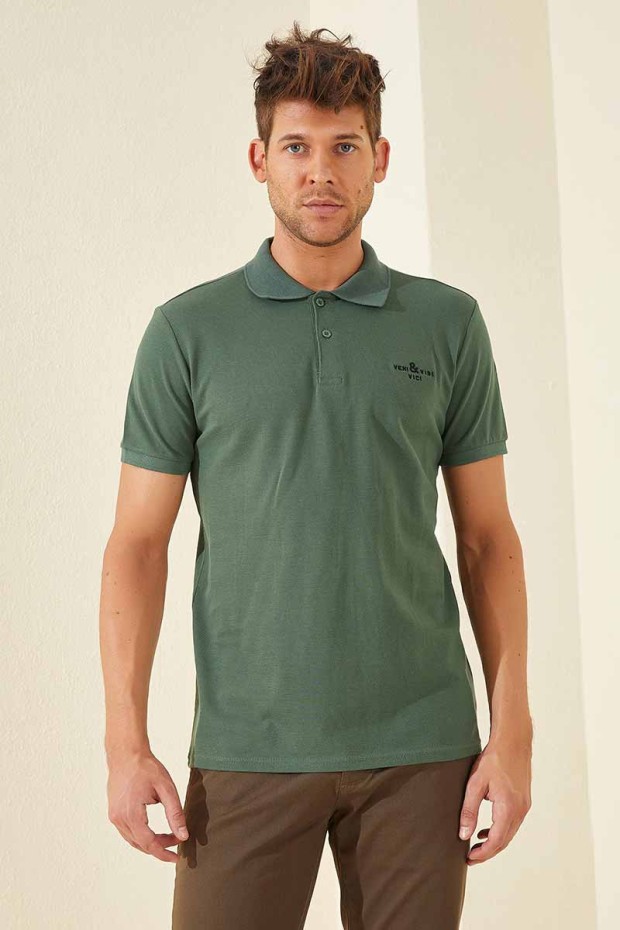 Yeşil Klasik Kısa Kol Standart Kalıp Polo Yaka Erkek T-Shirt - 87787