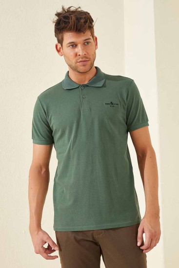 Yeşil Klasik Kısa Kol Standart Kalıp Polo Yaka Erkek T-Shirt - 87787 - Thumbnail