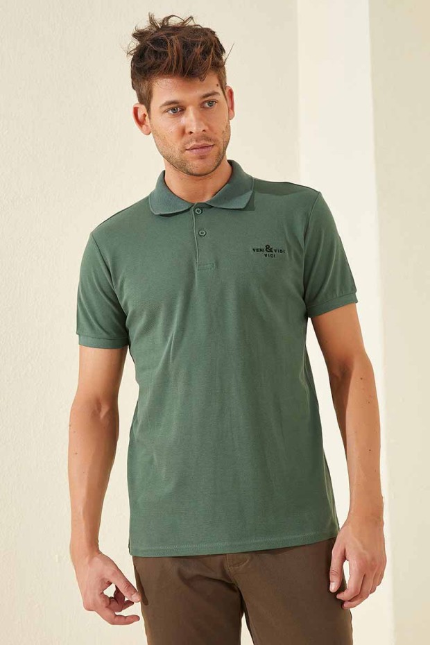 Yeşil Klasik Kısa Kol Standart Kalıp Polo Yaka Erkek T-Shirt - 87787