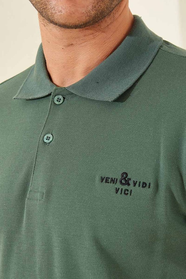 Yeşil Klasik Kısa Kol Standart Kalıp Polo Yaka Erkek T-Shirt - 87787