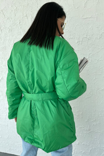 Yeşil Kuşaklı Cep Detaylı Kadın Mont - 02054 - Thumbnail