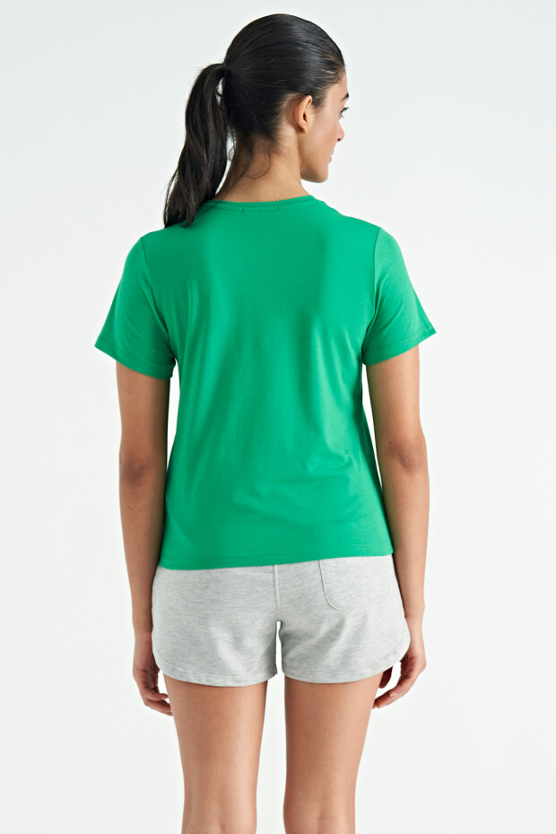 Yeşil O Yaka Yazı Baskılı Standart Kalıp Kadın T-Shirt - 02269