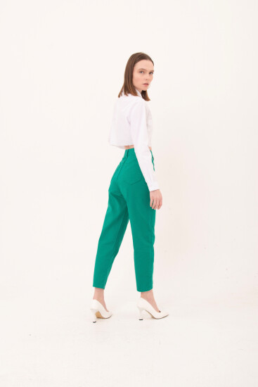 Yeşil Standart Kalıp Gabardin Kadın Pantolon - 02062 - Thumbnail