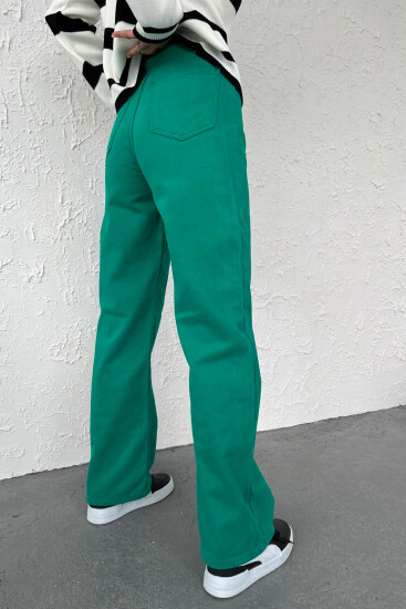 Yeşil Yüksek Bel Gabardin Kadın Bol Pantolon - 02063 - Thumbnail