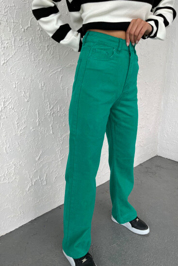 Yeşil Yüksek Bel Gabardin Kadın Bol Pantolon - 02063 - Thumbnail