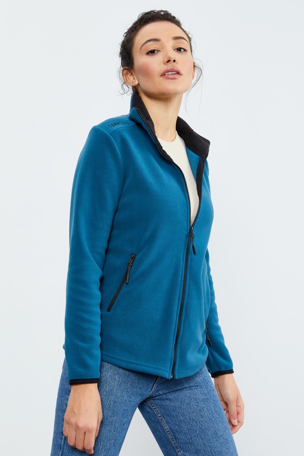 Zümrüt Dik Yaka Fermuarlı Rahat Form Kadın Polar Sweatshirt - 97173