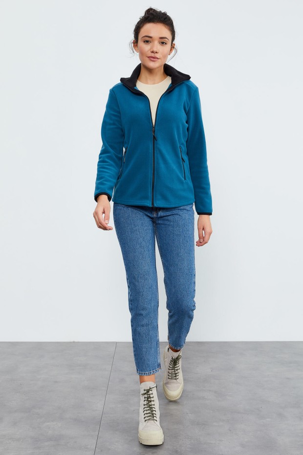 Zümrüt Dik Yaka Fermuarlı Rahat Form Kadın Polar Sweatshirt - 97173 - 6