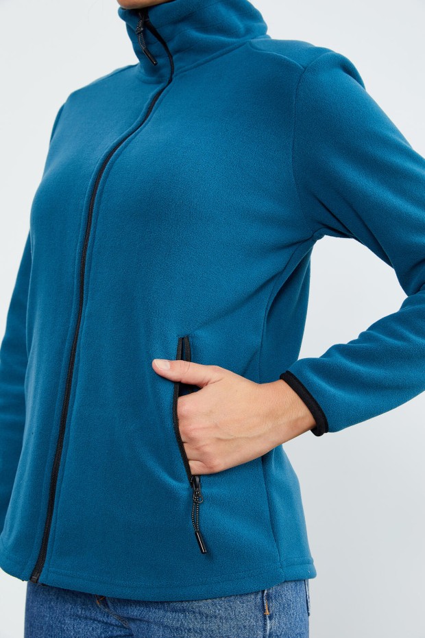 Zümrüt Dik Yaka Fermuarlı Rahat Form Kadın Polar Sweatshirt - 97173 - 8